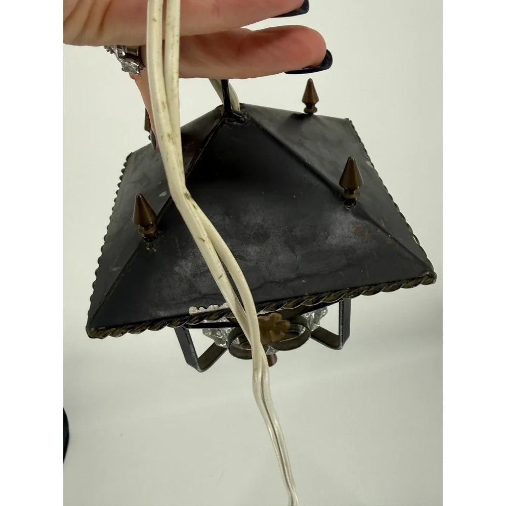 Spanish Revival Gothic Tudor Hanging Lamp Black Metal Plug In Lantern